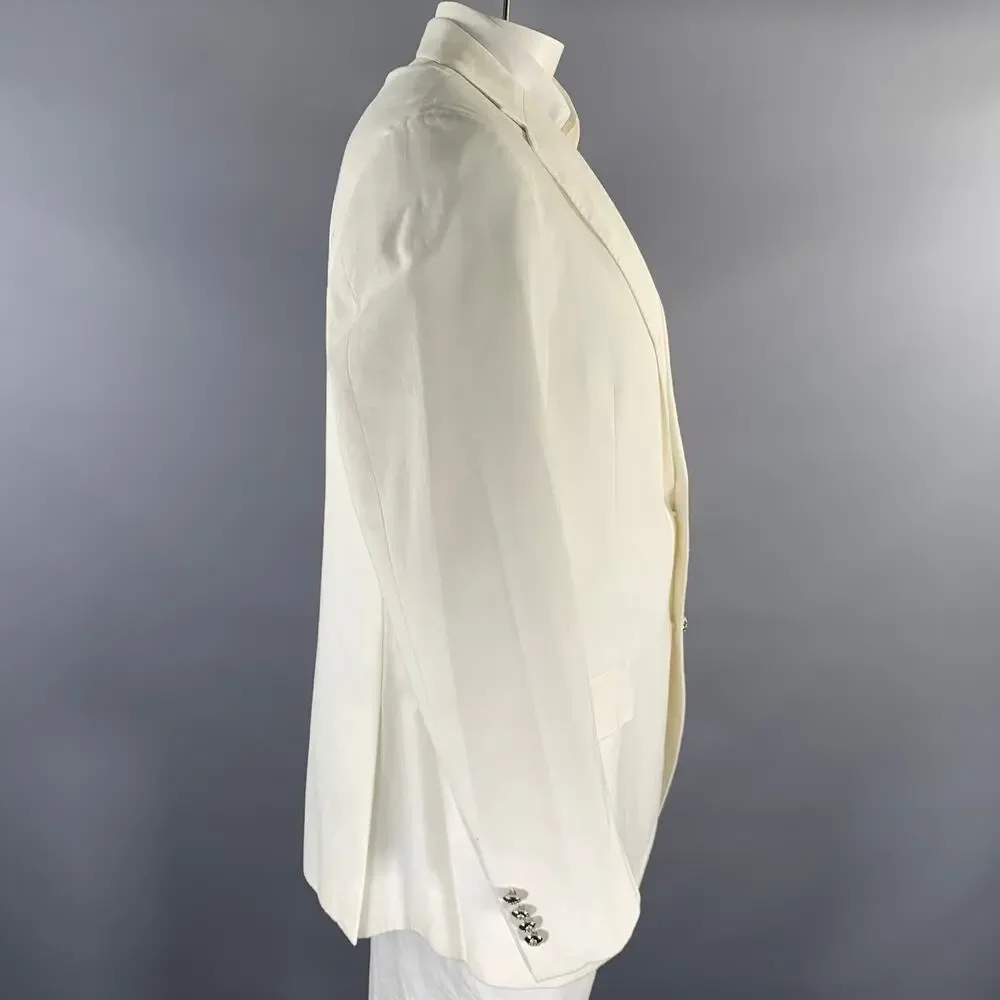 RALPH LAUREN Size 46 White Cotton Notch Lapel Sport Coat